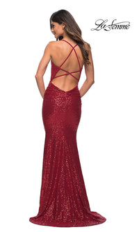 La Femme-La Femme Faux-Wrap Long Stretch-Sequin Prom Dress
