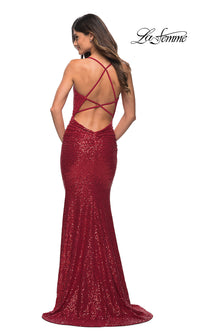 La Femme-La Femme Faux-Wrap Long Stretch-Sequin Prom Dress