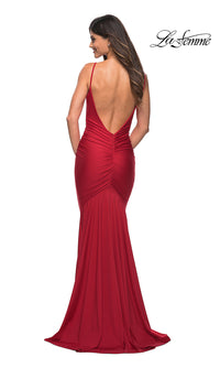 La Femme-Cowl V-Neck Tight Long Red Prom Dress by La Femme