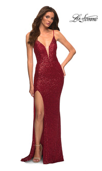 La Femme-La Femme Sequin Long Prom Dress with Strappy Back