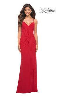 La Femme Cute Long Prom Dress with Lace-Up Back