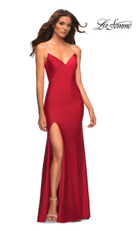 La Femme-La Femme Simple Long Prom Dress with Rhinestones