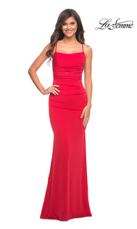 La Femme-Lace-Up Open-Back Long La Femme Prom Dress