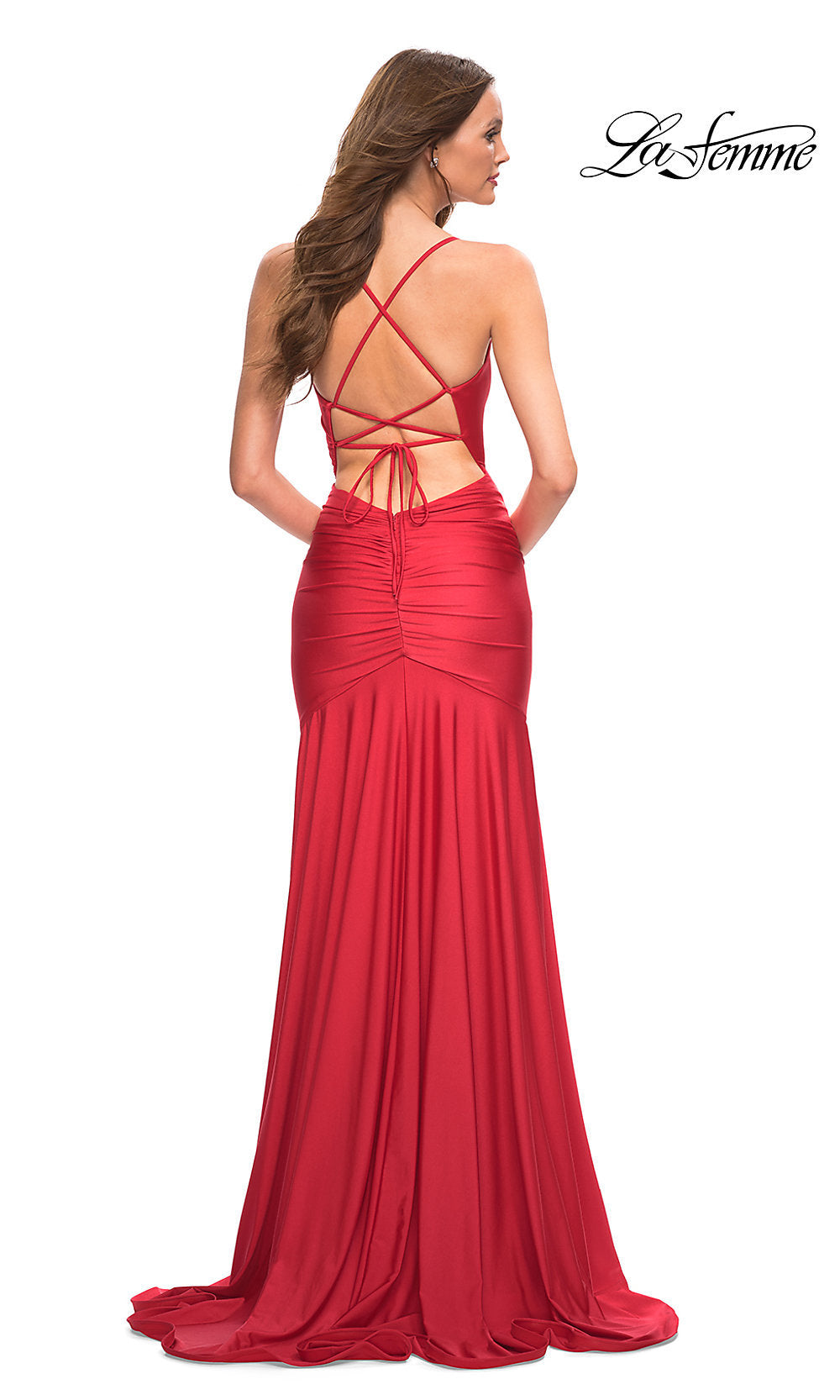 La Femme Strappy-Back Long Designer Prom Dress