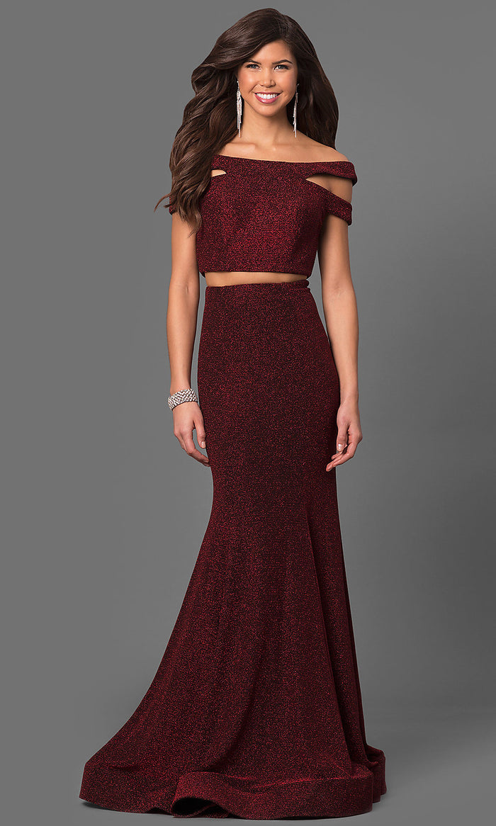Glitter Jersey Two-Piece Off-the-Shoulder Gown