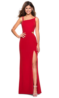 La Femme-Backless Asymmetrical-Neck Long Prom Dress 