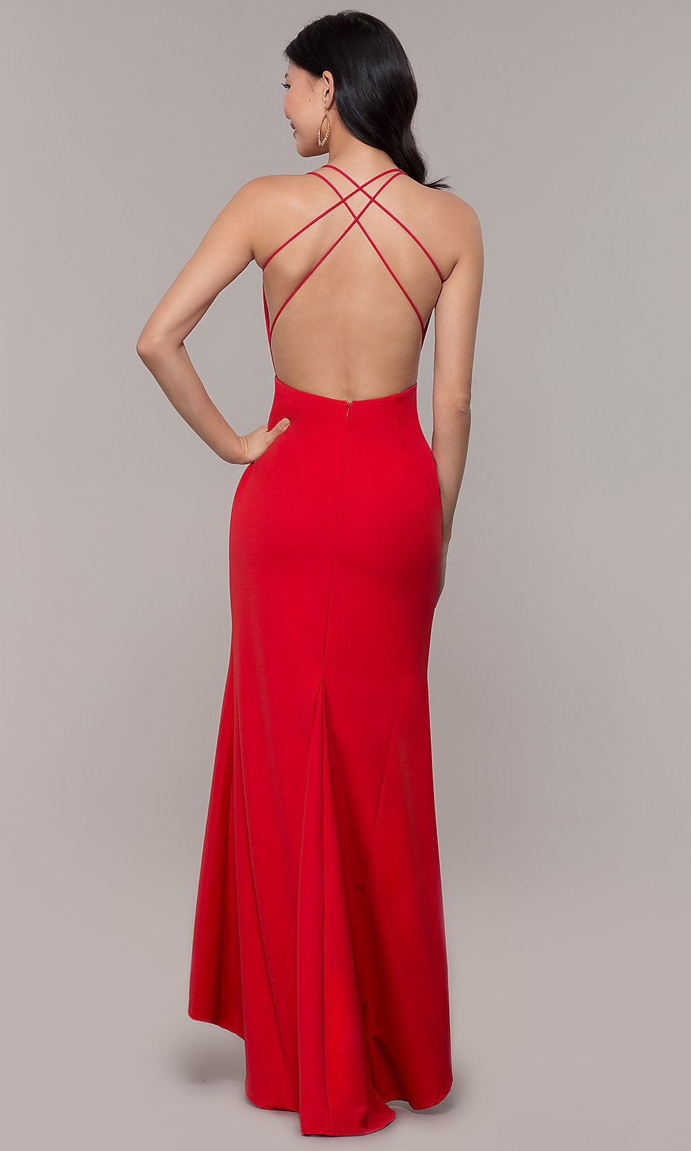 Long Front-Slit V-Neck Backless Simple Prom Dress