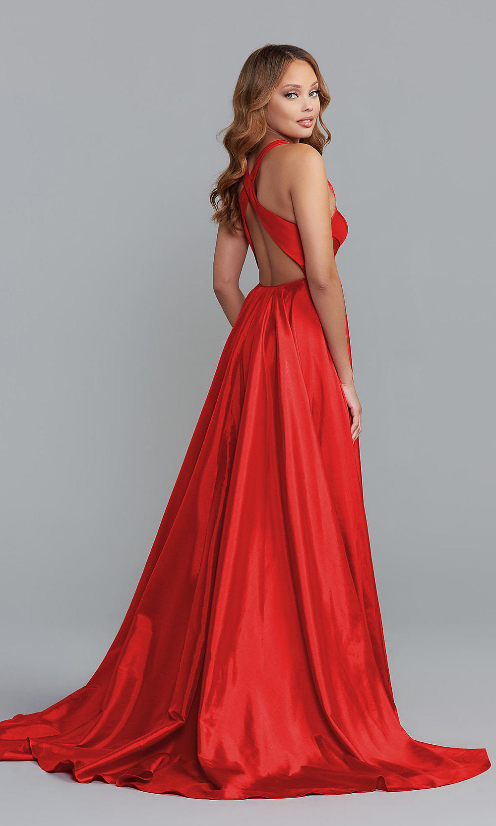 Low V-Neck Gown with Open Back