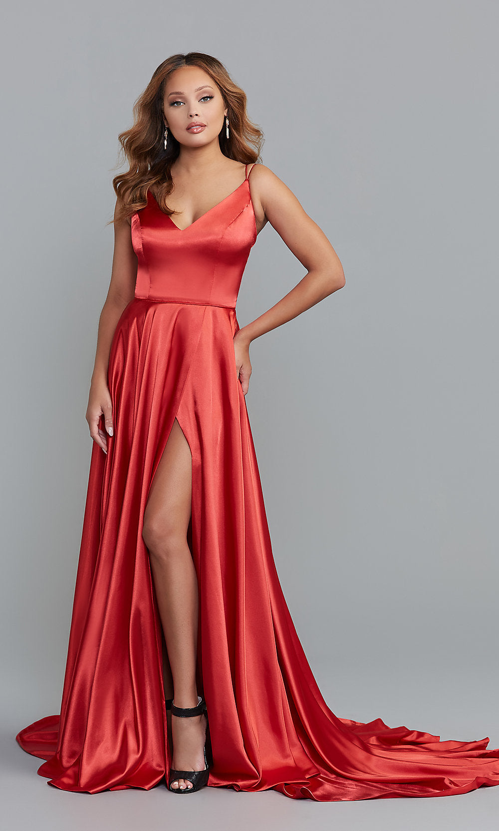 Prom Dress with Long Faux-Wrap Skirt