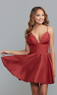 Low-V-Neck Short Fit-and-Flare Homecoming Dress