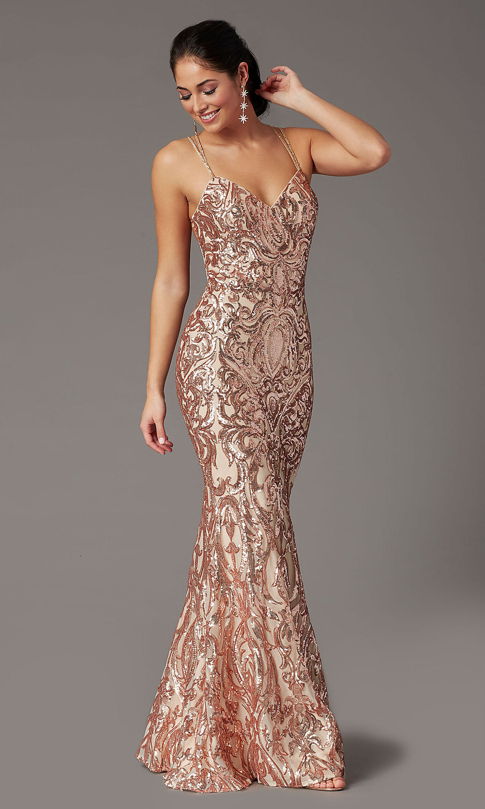 Long Sequin Open-Back Prom Dress by PromGirl