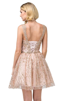 Short Glitter A-Line Corset-Back Homecoming Dress
