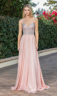 Dancing Queen-Long A-Line Beaded-Bodice Lace-Up Prom Dress