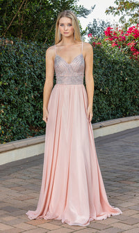 Dancing Queen-Long A-Line Beaded-Bodice Lace-Up Prom Dress