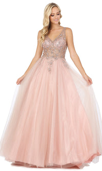 Sheer-Beaded-Bodice Ball-Gown-Style Prom Dress