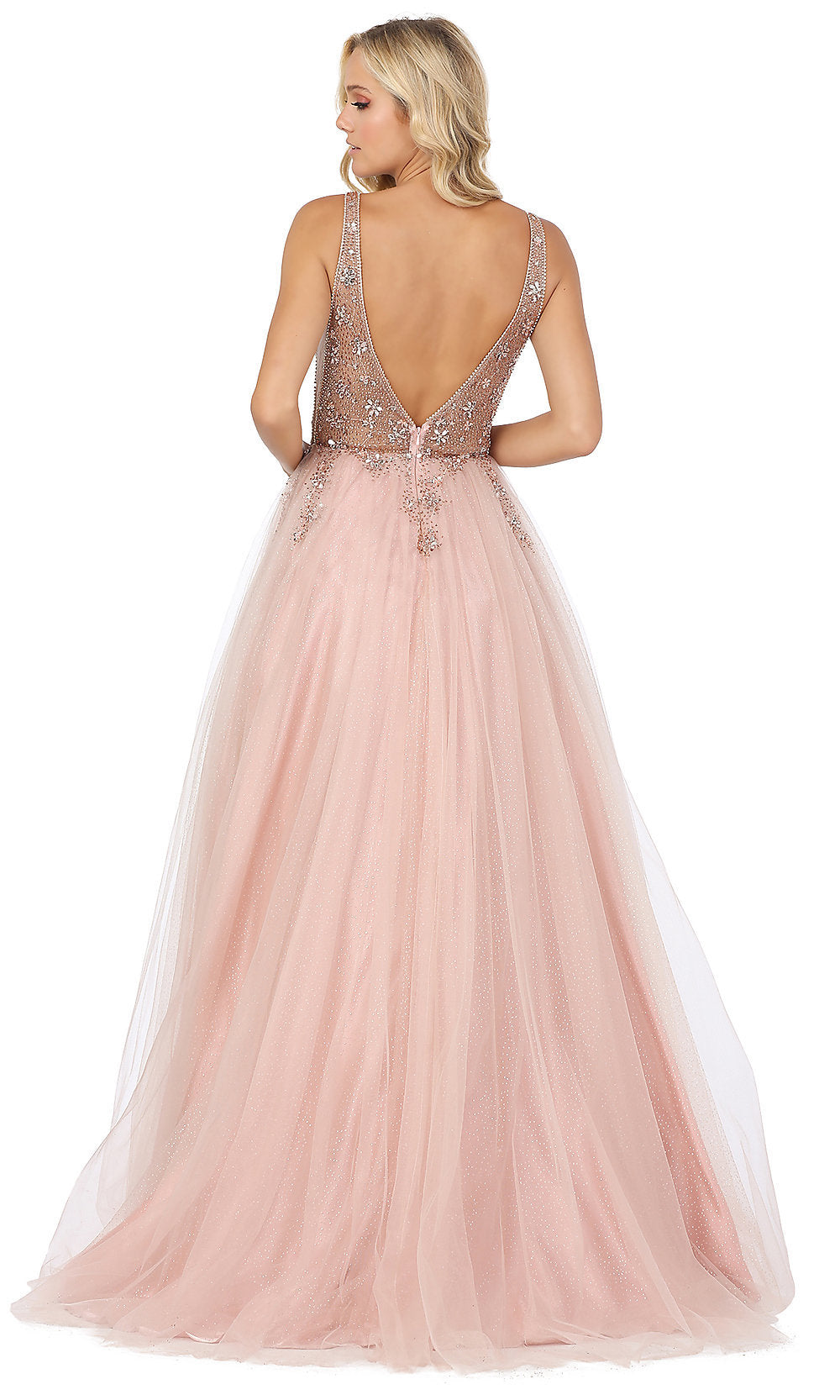 Sheer-Beaded-Bodice Ball-Gown-Style Prom Dress