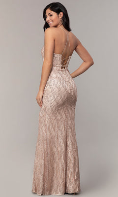 Dancing Queen-Corset-Back Tight Glitter-Mesh Long Prom Dress