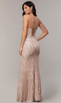 Dancing Queen-Corset-Back Tight Glitter-Mesh Long Prom Dress