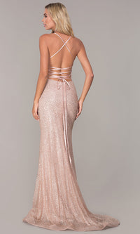 Long Corset-Back Glitter Prom Dress by Elizabeth K