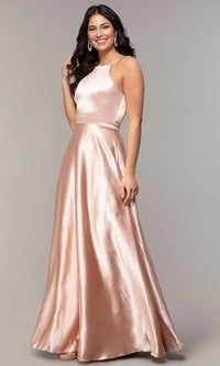Maniju-High-Square-Neck Long A-Line Satin Prom Dress