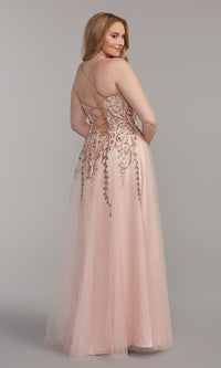 PromGirl Long Metallic-Embroidered Prom Dress