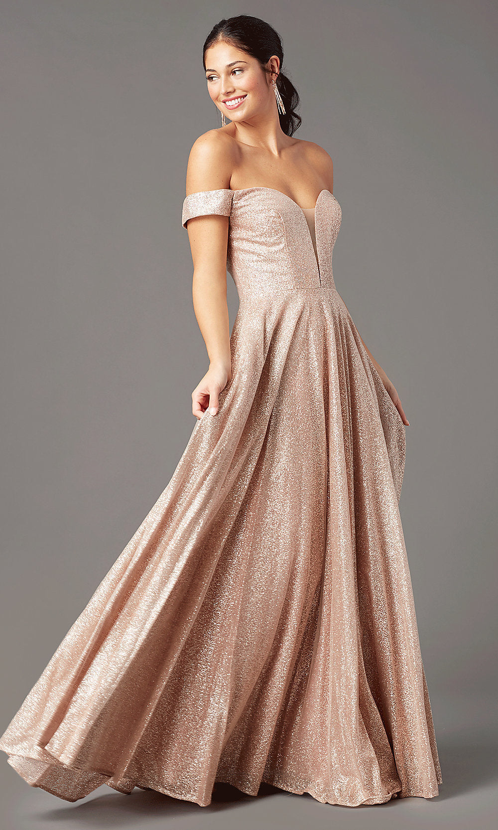 Rose Gold Sparkly Long Prom Dress by PromGirl