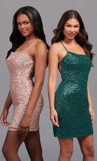 Short Backless Sequin Homecoming Dress by PromGirl