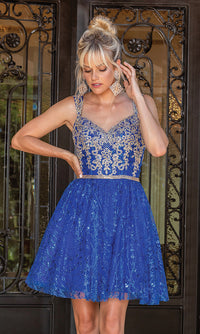 Dancing Queen-Short Glitter A-Line Corset-Back Homecoming Dress