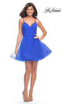 La Femme-Strappy-Back Short Fit-and-Flare Homecoming Dress