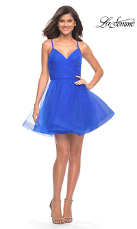 La Femme-Strappy-Back Short Fit-and-Flare Homecoming Dress