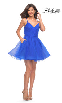 La Femme-Strappy-Back Short Fit-and-Flare Homecoming Dress