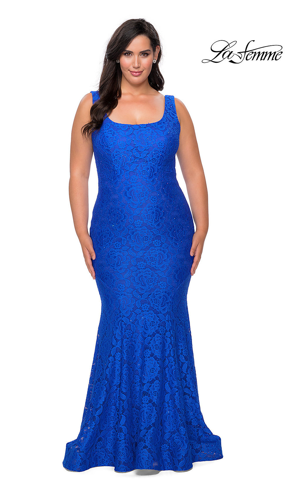 PlusSize Long Formal Dress in Beaded Lace PromGirl