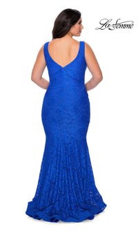 La Femme-Beaded-Lace Plus-Size Long La Femme Formal Dress