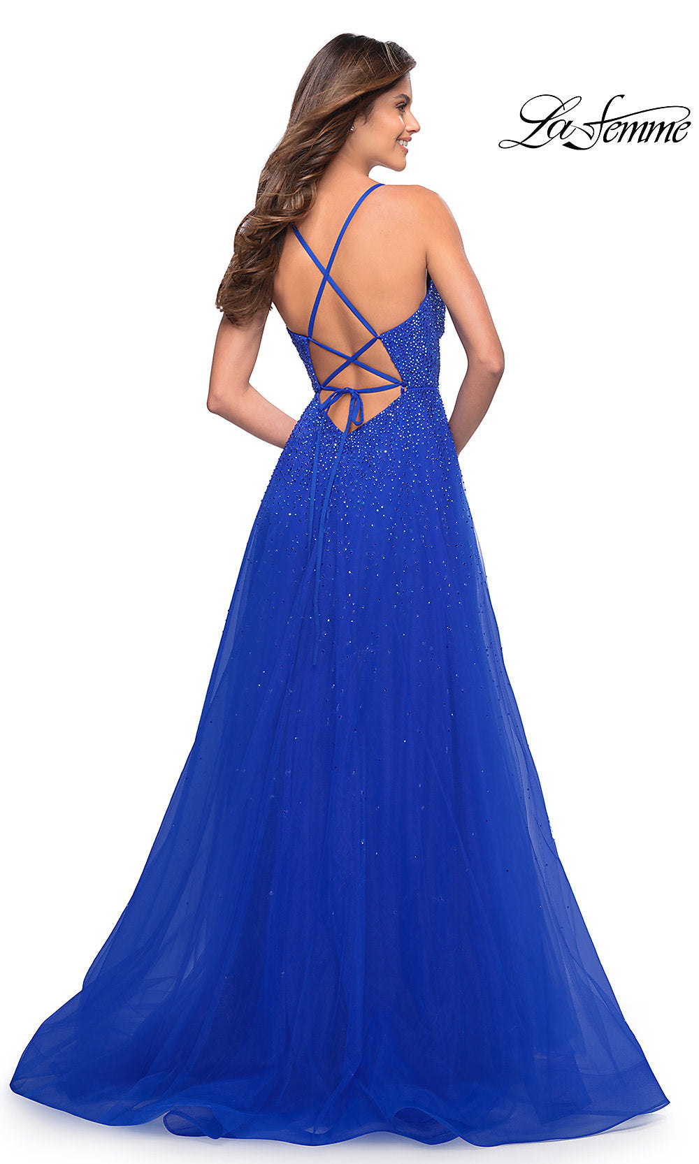 La Femme-La Femme Beaded Long Prom Dress in Mauve Pink