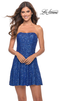 La Femme-Strapless Sequin Short La Femme Homecoming Dress