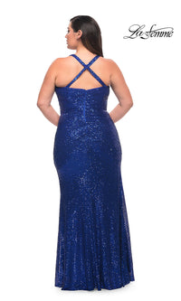 La Femme-La Femme Ruched Long Sequin Plus-Size Prom Gown