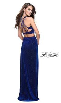 Long Beaded Velvet Two-Piece Prom Dress