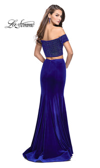 La Femme-Long Two-Piece Off-the-Shoulder Velvet La Femme Prom Dress