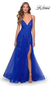 La Femme-Long Embroidered A-Line La Femme Prom Dress