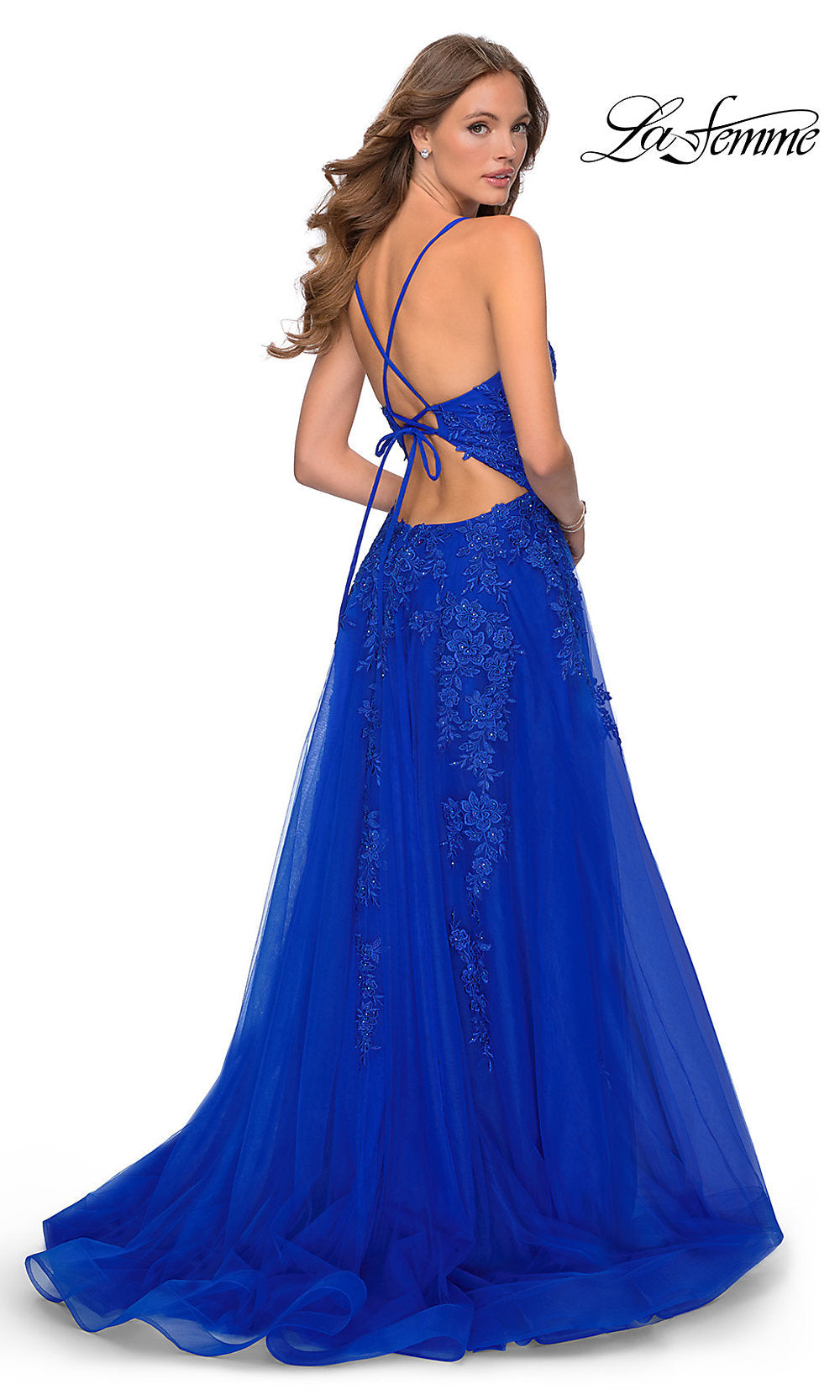 Long Embroidered A-Line La Femme Prom Dress