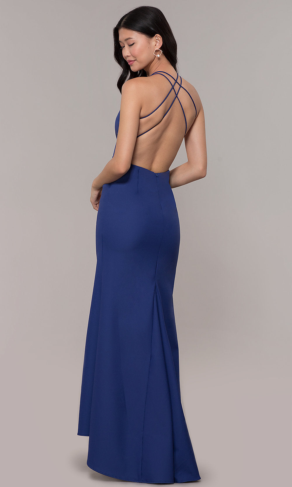 Long Front-Slit V-Neck Backless Simple Prom Dress
