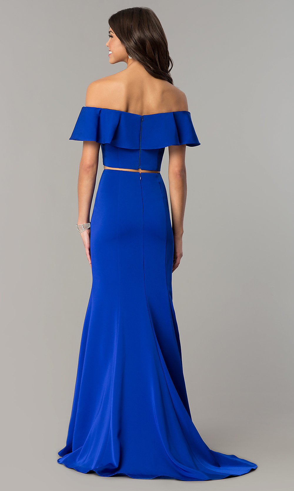 Off-the-Shoulder Two-Piece Prom Dress with Ruffle