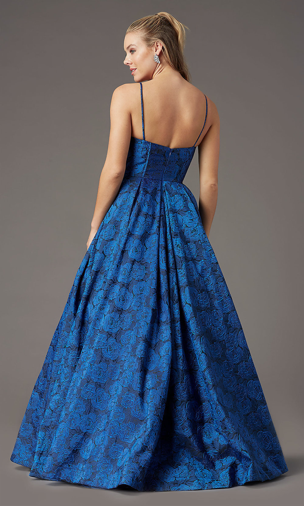 Long Floral-Print Brocade Prom Dress by PromGirl