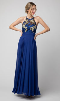 Shail K Long High-Neck Prom Dress with Embroidery
