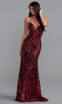 Sequin Long Strappy-Back Prom Dress by PromGirl