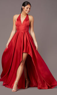 V-Neck High-Low PromGirl Prom Dress with Pockets