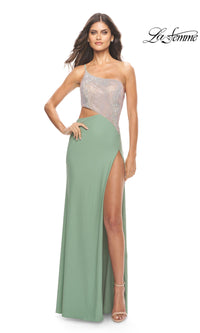 La Femme Two-Tone One-Shoulder Long Prom Dress