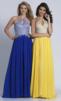 High-Neck Long Prom Dress with Front Keyhole Cut Out