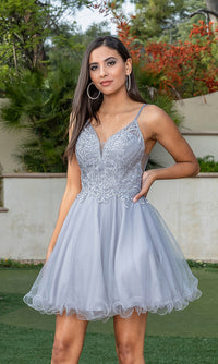 Dancing Queen-Beaded-Bodice Short Prom Dress with Rolled Hem