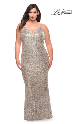 La Femme-Tight Long Plus-Size Sequin Prom Dress by La Femme